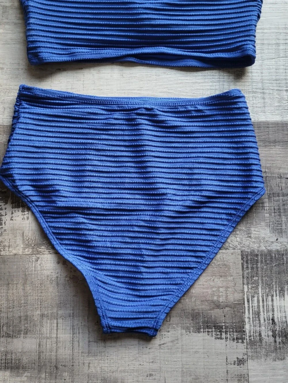 Two Piece Bikini Set Swimsuit Top & Bottom Size M NWOT Blue Textured High Waist